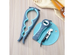 Conjunto de 4 peças para abrir panelas, incluindo abridor de panelas de tamanho ajustável, abridor de vinhos e base antiderrapante. Ciano Hexinyigjly