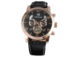 Relógio de negócios mecânico automático masculino Forsining Exquisite (preto + ouro rosa)