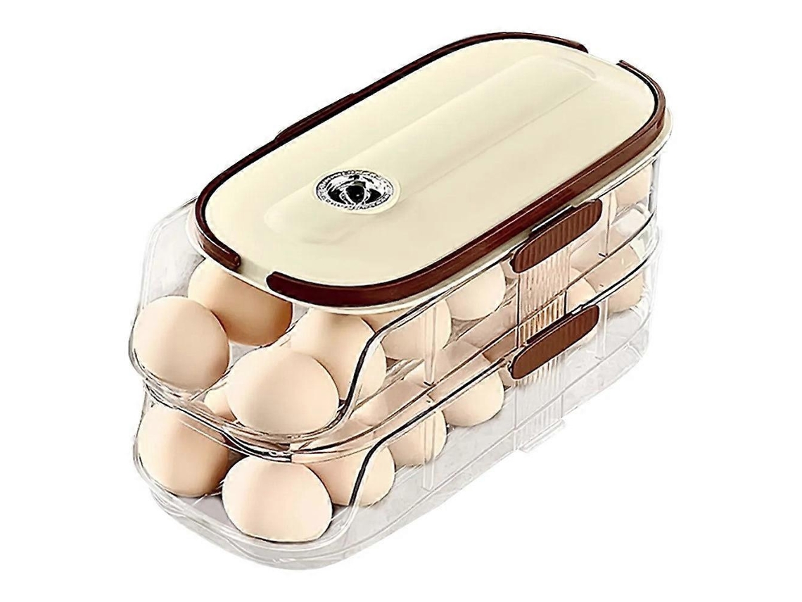 2-tier Double Row Auto Rolling Egg Storage Container Plastic Stackable Refrigerator Eggs Organizer Box