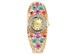 Relógio de Pulseira Feminino com Quartzo e Rhinestones Moda Elegante Retrô de Liga