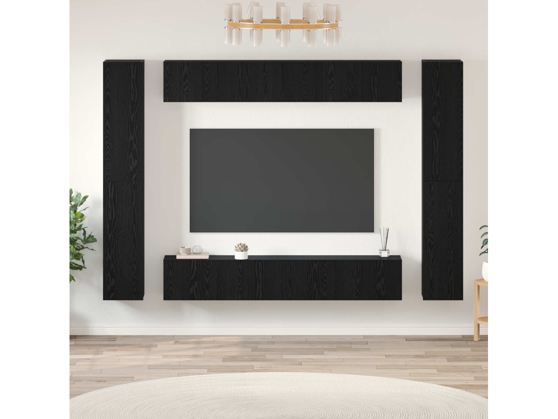 Vidaxl Conjunto De Móvel De Tv Montado Na Parede 10 Pcs Carvalho Preto