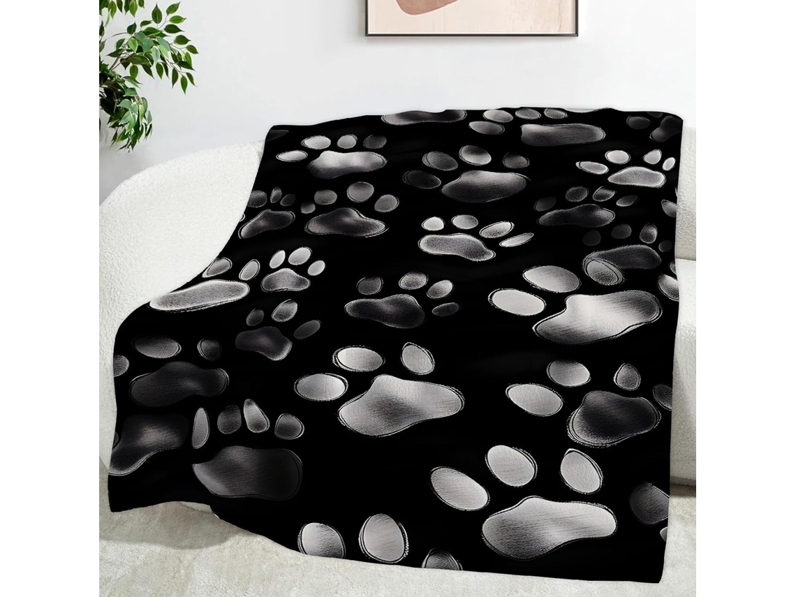 Manta com Estampa de Pata Cachorro Design Estético Escuro 100x130 Cm Multifuncional Macia e Aconchegante em Fl