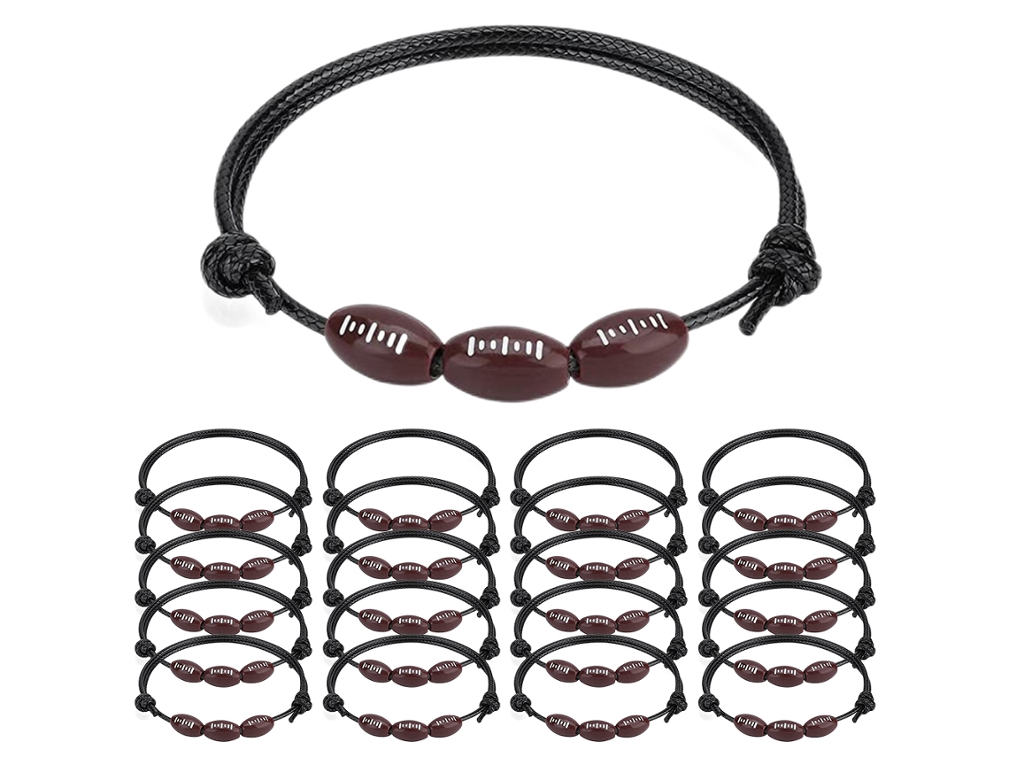 20 Pulseiras De Bola Esportiva Futebol Béisbol Rugby Cordão De Cera Ajustável Presentes Para Meninos Meninas