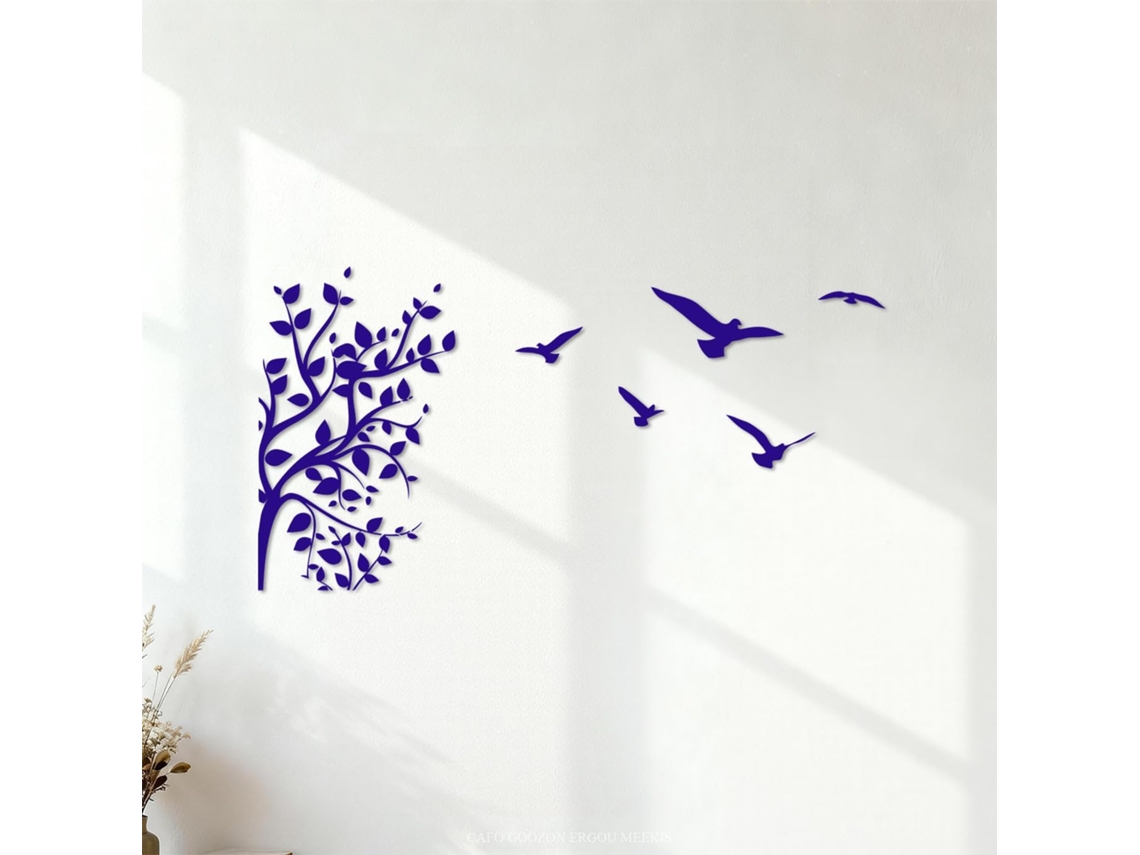 Branche D'arbre Oiseaux Feuilles Maison Adesivos Gravés 54x104,7cm Ne Se Décolle Pas Bleu Foncé