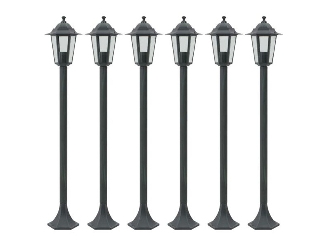 Postes de iluminação de jardim Vidaxl, 6 unidades, E27, 110cm, alumínio, verde escuro AQUAFORGE