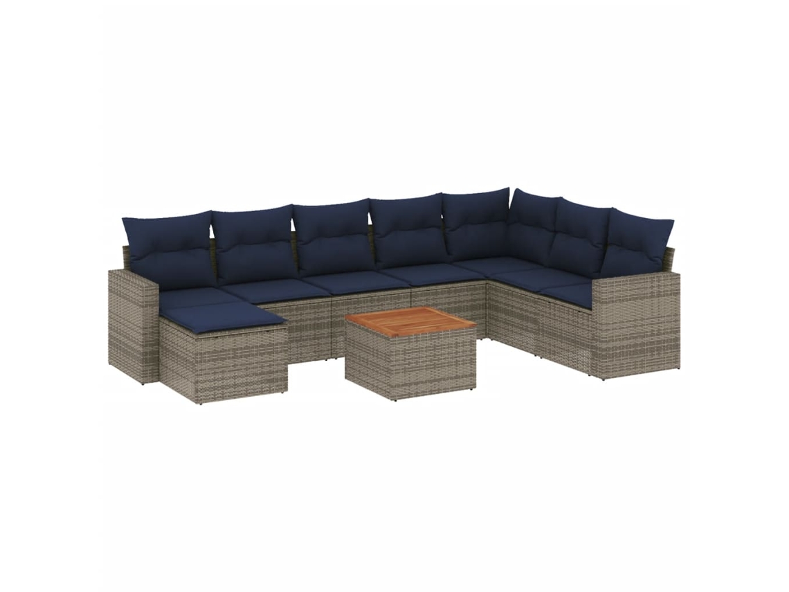 Conjunto de Sofá de Jardim, 9 Peças, Almofadas, Rattan Cinza MAISON EXCLUSIVE