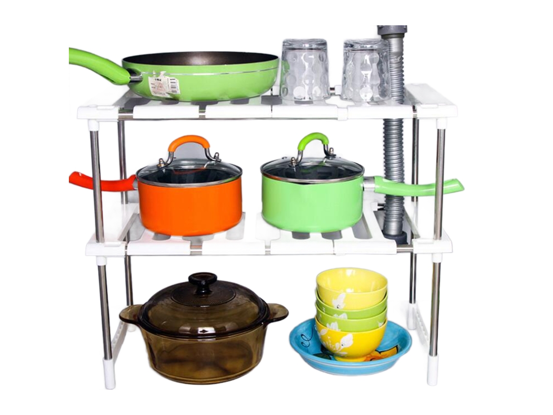 Estante De Almacenamiento De 2 Capas Ajustable Y Retráctil Para Cocina Herramientas Multifuncional Blanco