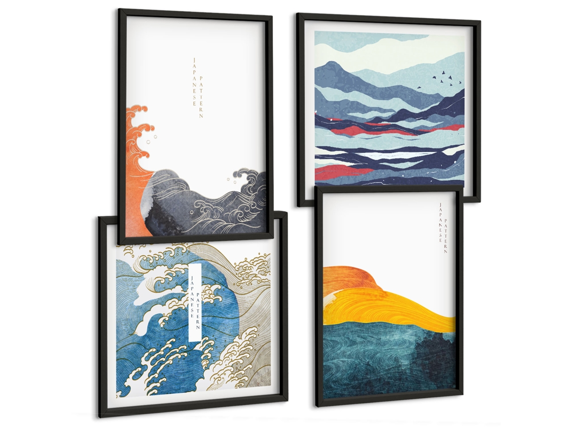 Composição De Quadros Paisagens Abstratas Natureza Espelharte (4 Peças)