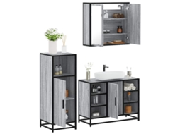 Vidaxl 3 Pcs Conjunto Móveis Casa De Banho Madeira Proc. Cinza Sonoma