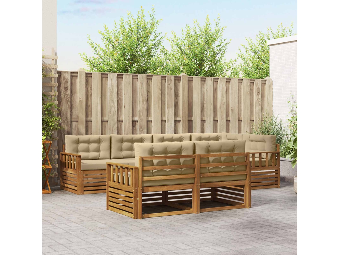 Vidaxl Conjunto De Sofás Para Exterior 7 Pcs Natural E Bege