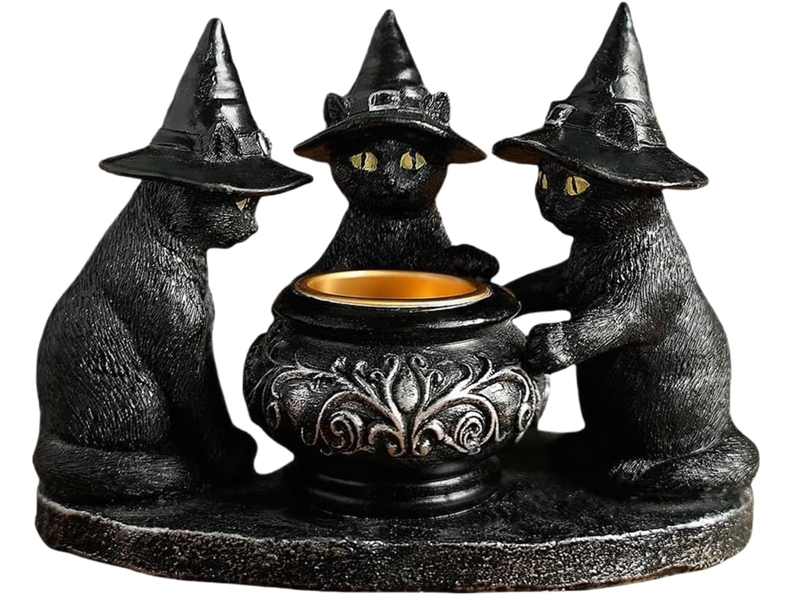 Castiçal De Halloween Estatuetas De Gato Decoração De Mesa Preto Decorações De Halloween D Gokoco
