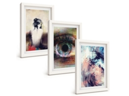 Conjunto De Quadros Com Moldura Retrato De Uma Mulher, Emoções Abstratas Moldura Branca Fotos Para O Corredor Espelharte (3 Peças 20x30 Cm)