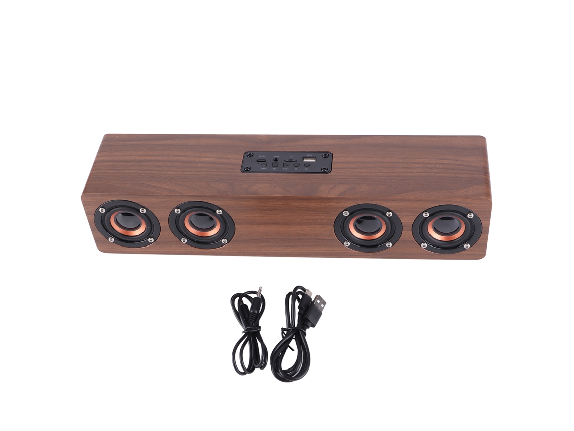 Caixa de Som Bluetooth Mali Retro com Subwoofer de Madeira, Chamadas Sem Fio para Laptop e Celular