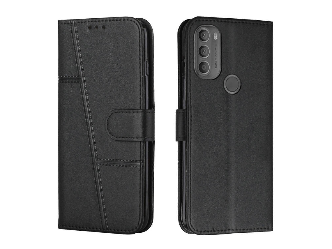 Capa De Celular Em Couro Com Textura De Bezerro E Costura Aparente Para Motorola Moto G71 5g