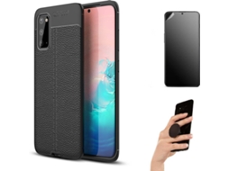 Kit Capa e Película Samsung M51 Ultimatte Rugged Leather e Popsocket Preto