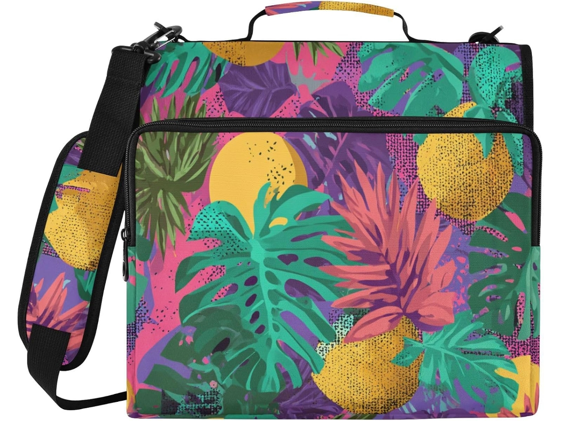 Pasta De 3 Argolas 1, 5 Polegadas Com Estampa Retrô De Frutas E Folhas Tropicais Coloridas, Alça De Mão E Ombro