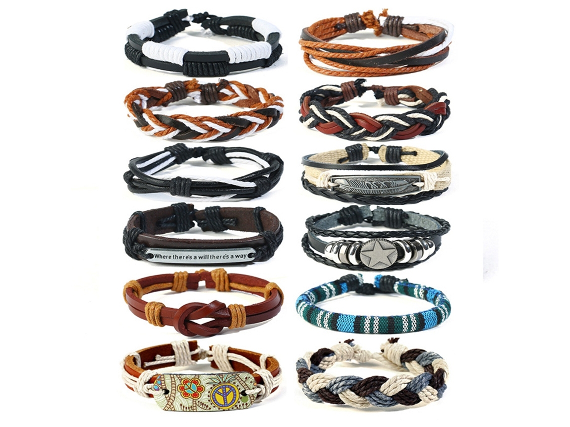 Pulseira De Couro Vintage Ajustável Pack Com 12 Unidades