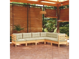 Vidaxl 6 Pcs Conjunto Lounge Jardim C/ Almofadões Creme Pinho Maciço