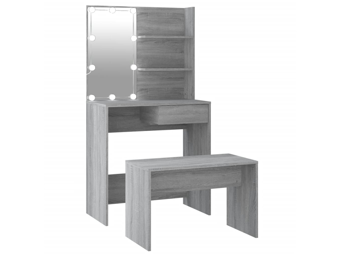 Conjunto Toucador com Leds Madeira Processada Sonoma Cinza MAISON EXCLUSIVE