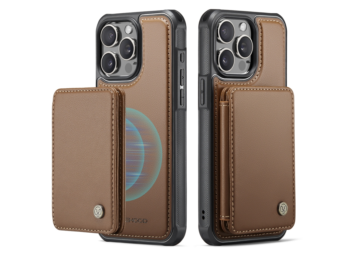 Capa Para Iphone 15plus Resistente A Quedas Com Resistente A Quedascartão Slots Magnético Destacável Marrom