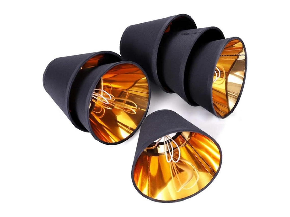 Omni 6 Pequenas Capas de Lâmpada Preto e Ouro com Soquete E14 para Lâmpadas de Mesa e de Chão