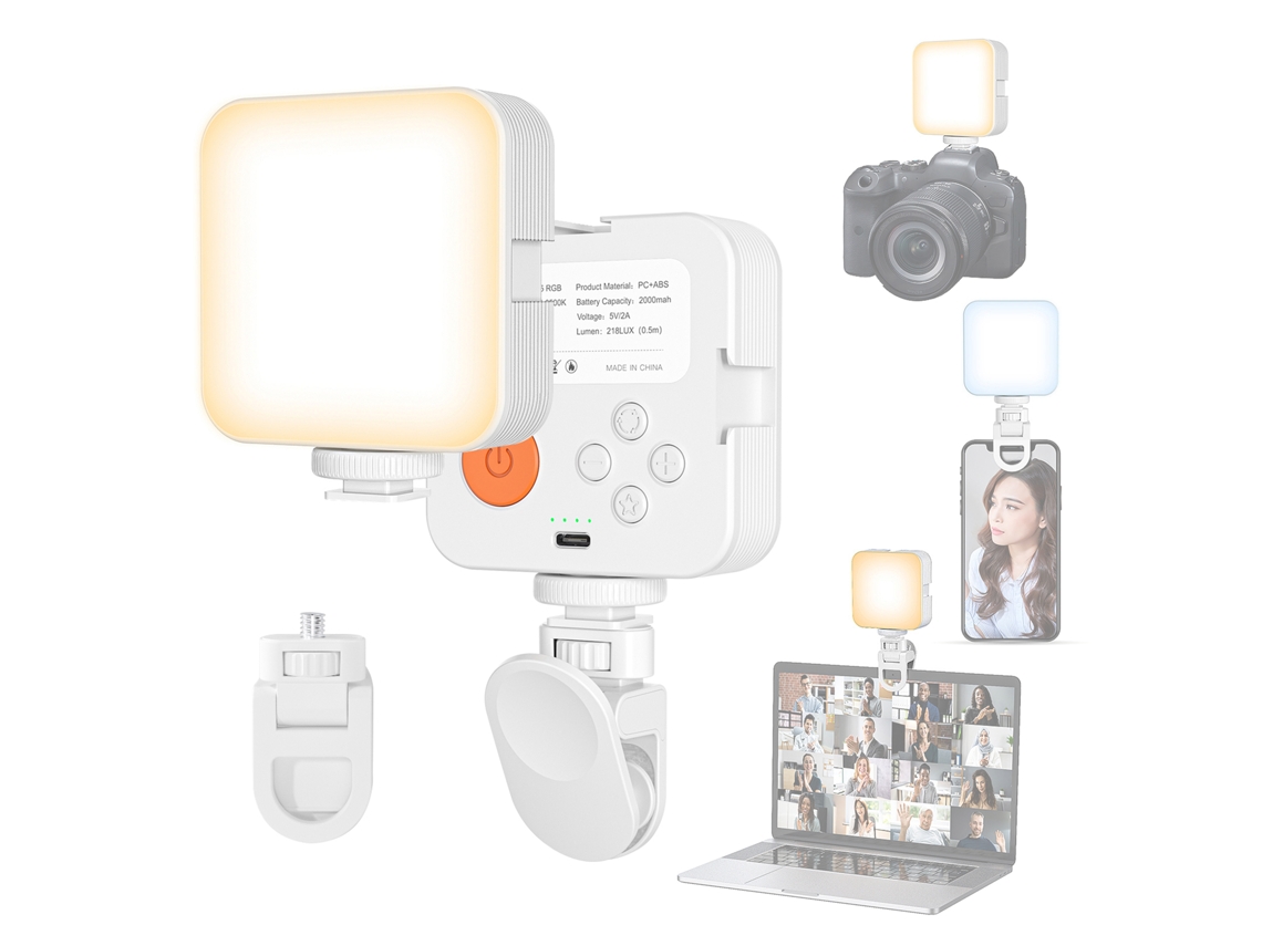 Luz Led Portátil Para Videoconferência Com Clip E Suporte, 3000k-6500k Ajustável, Bateria Integrada Para Câmera De Notebook
