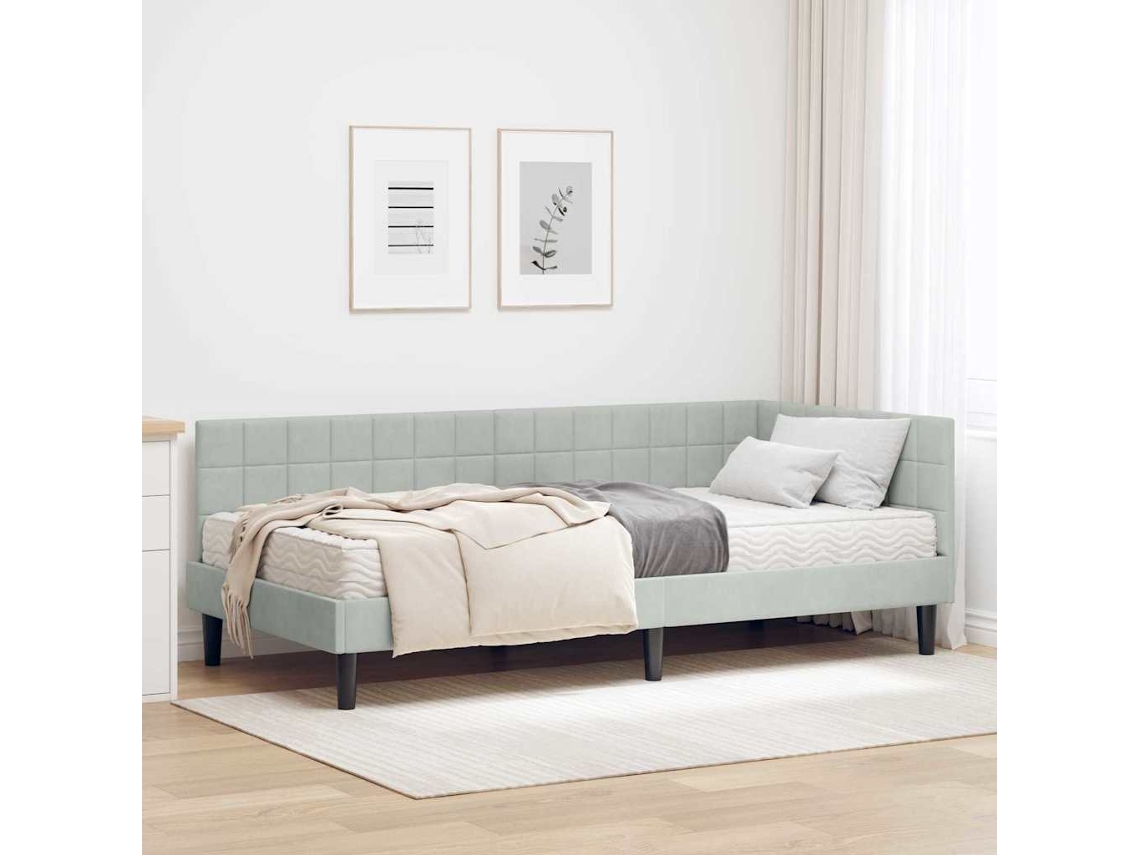 Vidaxl Estrutura De Cama De Canto Com Colchão 2 Unid. Cinzento-claro