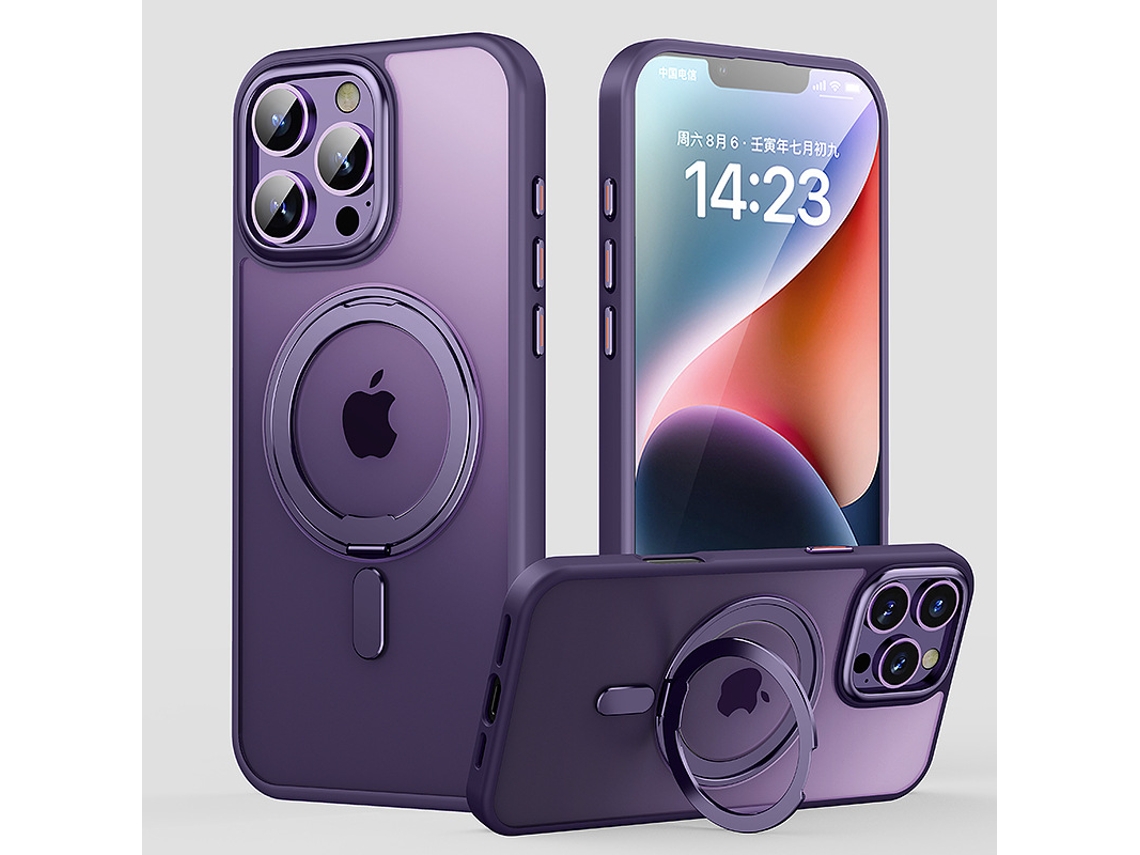 Capa Iphone 14 Pro Max Com Suporte Magnético Invisível (magsafe) Ultra Fina Antichoque Translúcida Fosca - Roxo Fosco