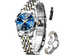 Lurelia Relógio Feminino, Movimento De Quartzo, Analógico, Data/calendário, Detalhes Com Strass, Aço Inoxidável, Azul