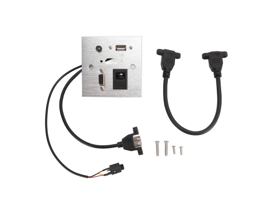 Tomada De Parede Multimídia De Alumínio Com Usb, Hd, Vga, 3.5mm E Rj45 Para Lar, Hotel E Escritório