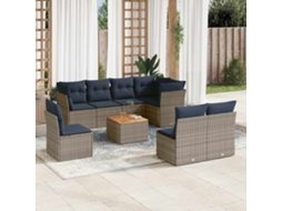 Vidaxl 9 Pcs Conjunto Sofás P/ Jardim C/ Almofadões Vime Pe Cinzento