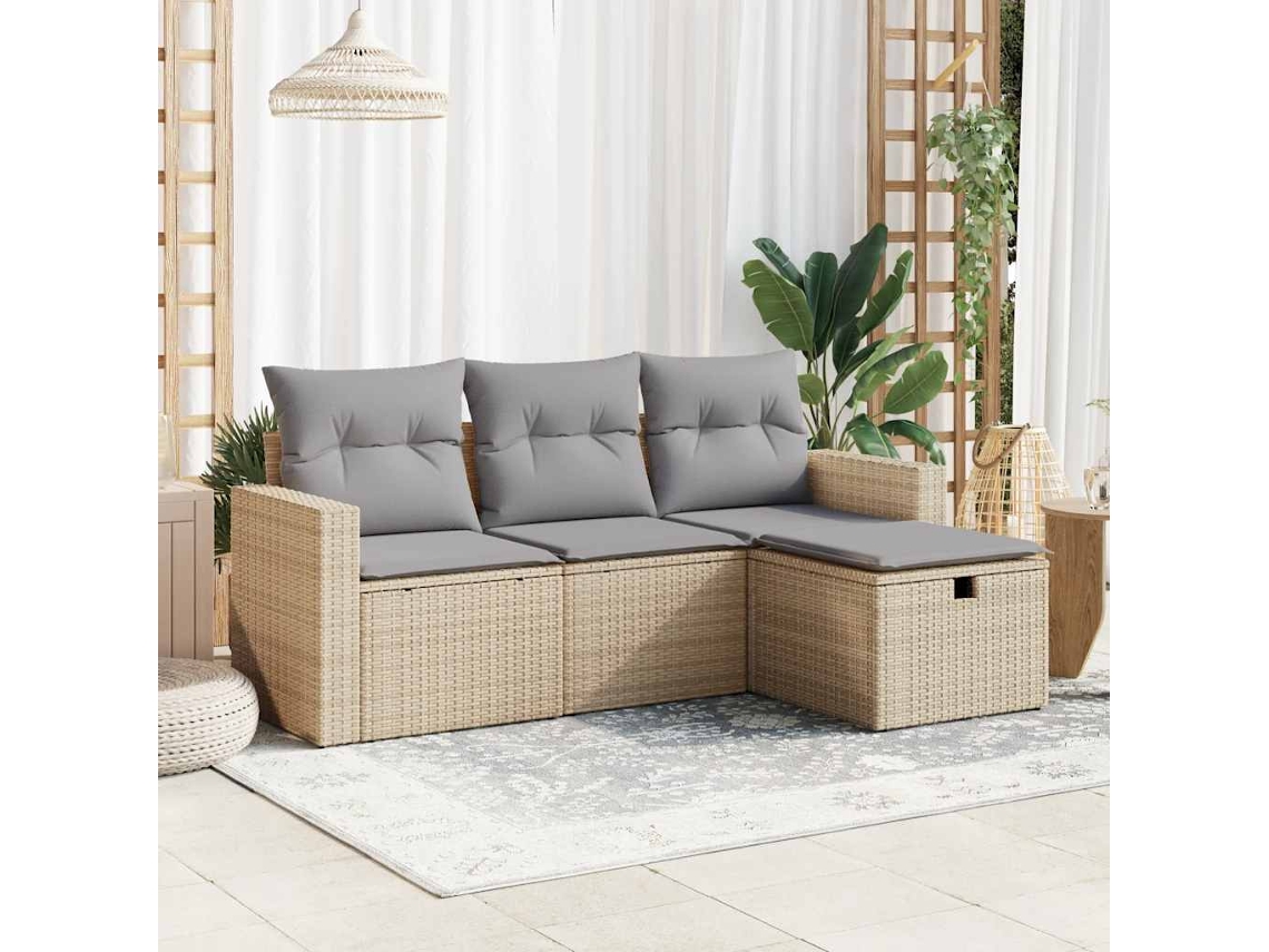 Conjunto de Móveis de Jardim HARLANV1 com 4 peças, sofás com almofadões Vime vidro