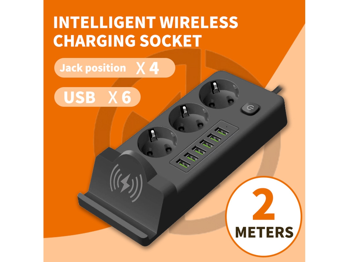 Régua De 3 Tomadas Interface Usb, Fio De Extensão De 2 Metros Com Interruptor (preto) Cuich