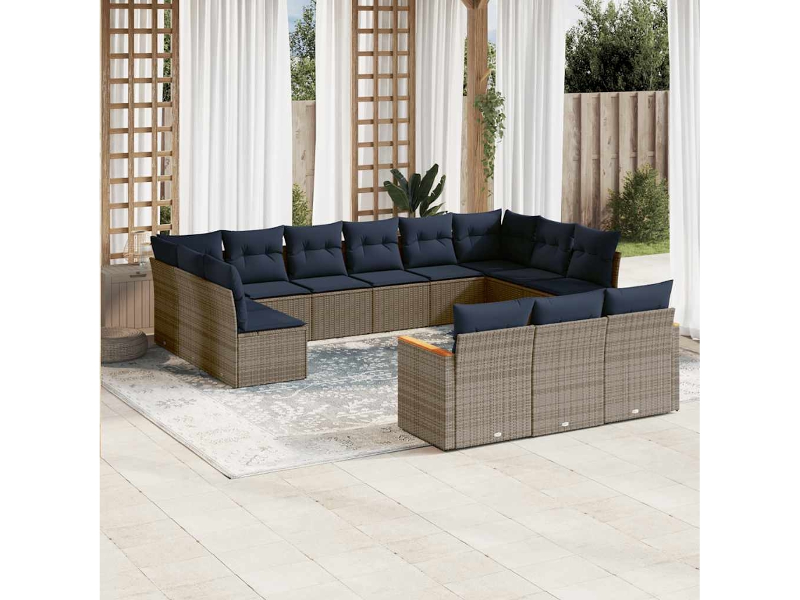 Vidaxl Conjunto De Sofá De Jardim Com 13 Peças E Almofadas Em Rattan Sintético Cinza
