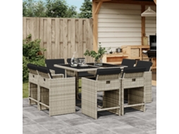 Vidaxl 9 Pcs Conjunto De Jantar P/ Jardim C/ Almofadões Cinzento Claro