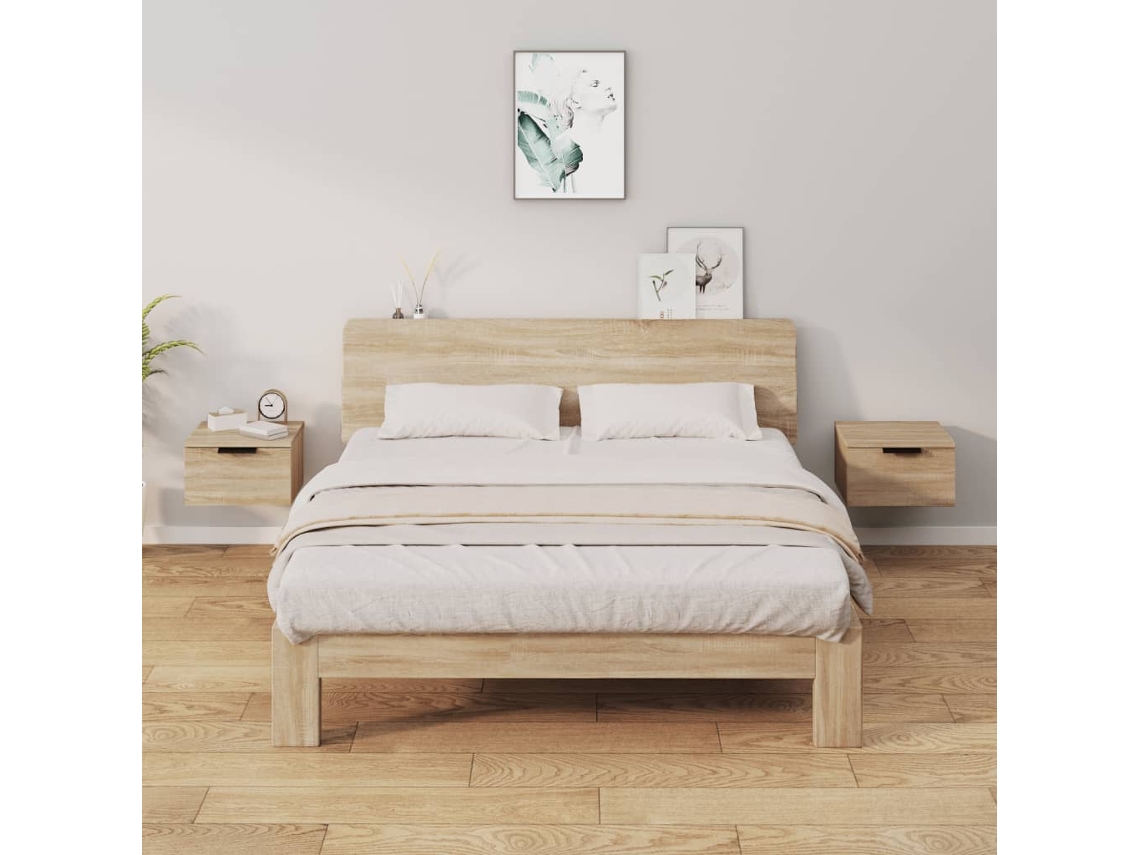 Vidaxl Mesas De Cabeceira Parede 2 Pcs 34x30x20 Cm Cor Carvalho Sonoma