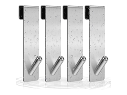 4pcs Ganchos de Porta de Chuveiro em Aço Inoxidável Sem Furação para Banheiro (prata)