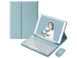 Yuru capa com Teclado e Mouse para Ipad 9/8/7 10.2", Air 3/pro 10.5, Teclas Redondas Coloridas, Bluetooth, Apoio Ajustável