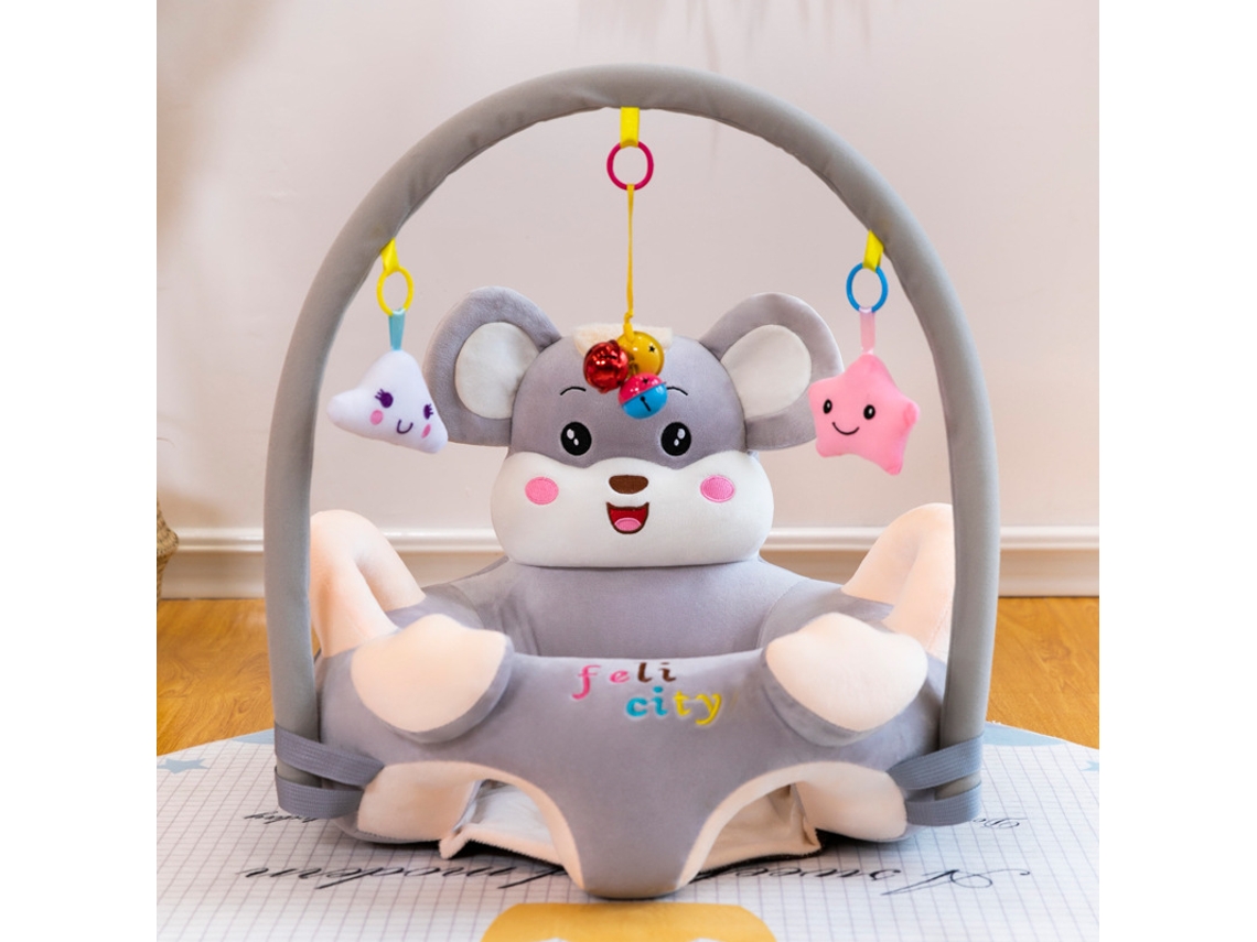 Sofá Infantil Bebé Com Arco De Brinquedos Apoio Costas - Cinza Claro - Eifson