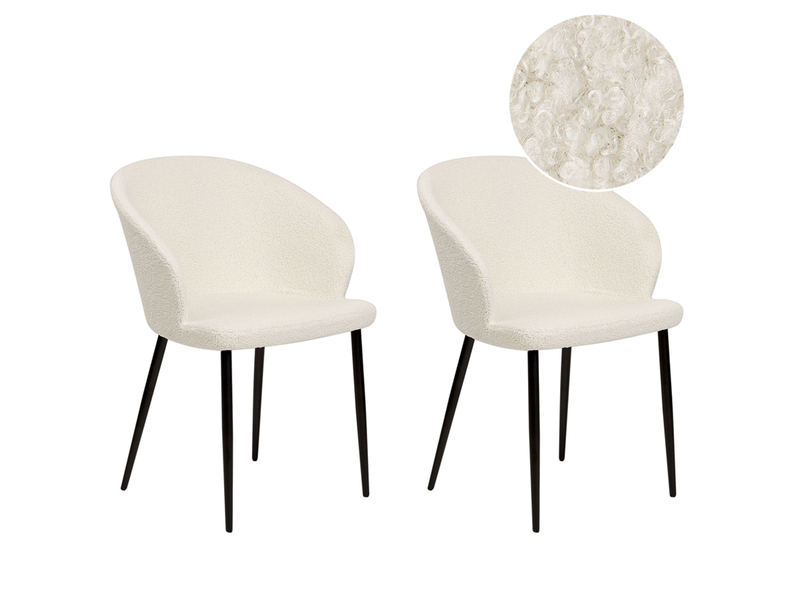 Conjunto De 2 Cadeiras De Refeição Em Estilo Retro BELIANI Mason De Bouclé Branco Creme 57x56x82
