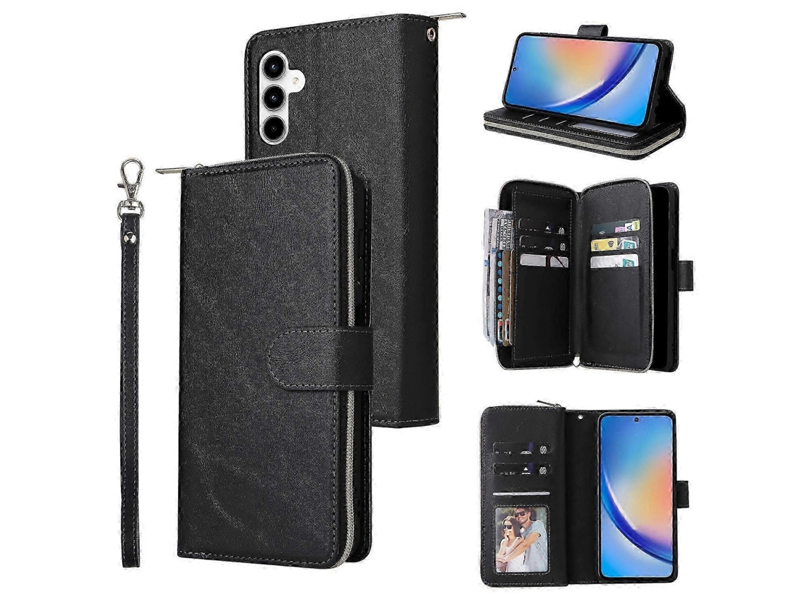 Capa Para Samsung Galaxy A35 5g Com Zíper, Bolso Em Couro Pu E 9 Compartimentos Para Cartão (multicolorida)