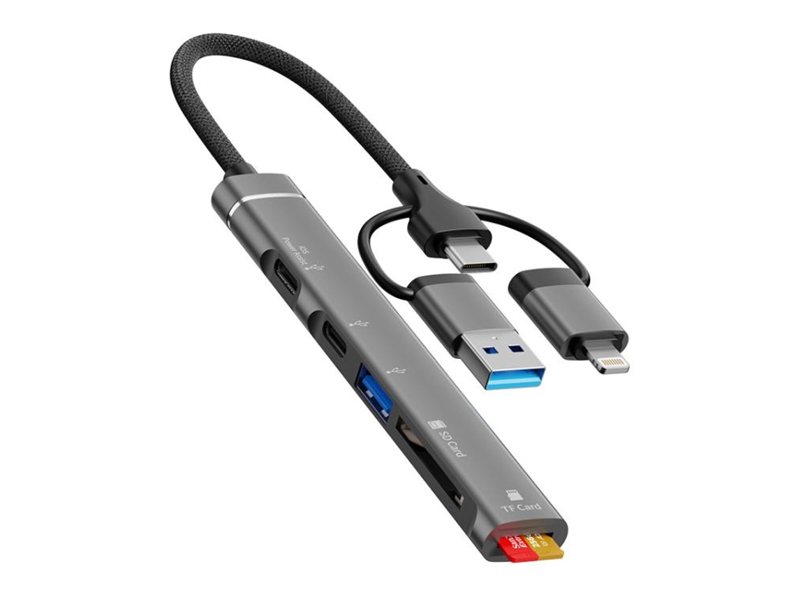 Leitor de Cartão Usb/usb c/8 Pinos para Tf/sd, Docking Station 5 em 1, Liga de Alumínio, Plug Play AQUAFORGE