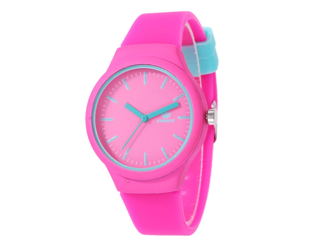 Reloj De Cuarzo Redondo Con Correa De Silicona Casual Unisex Moda Regalo (rojo Rosa)