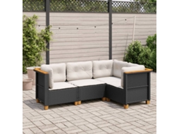 Jogo de Sofá 4 Peças Jardim C/ Almofadões Vime Pe Preto Dkd Home Decor