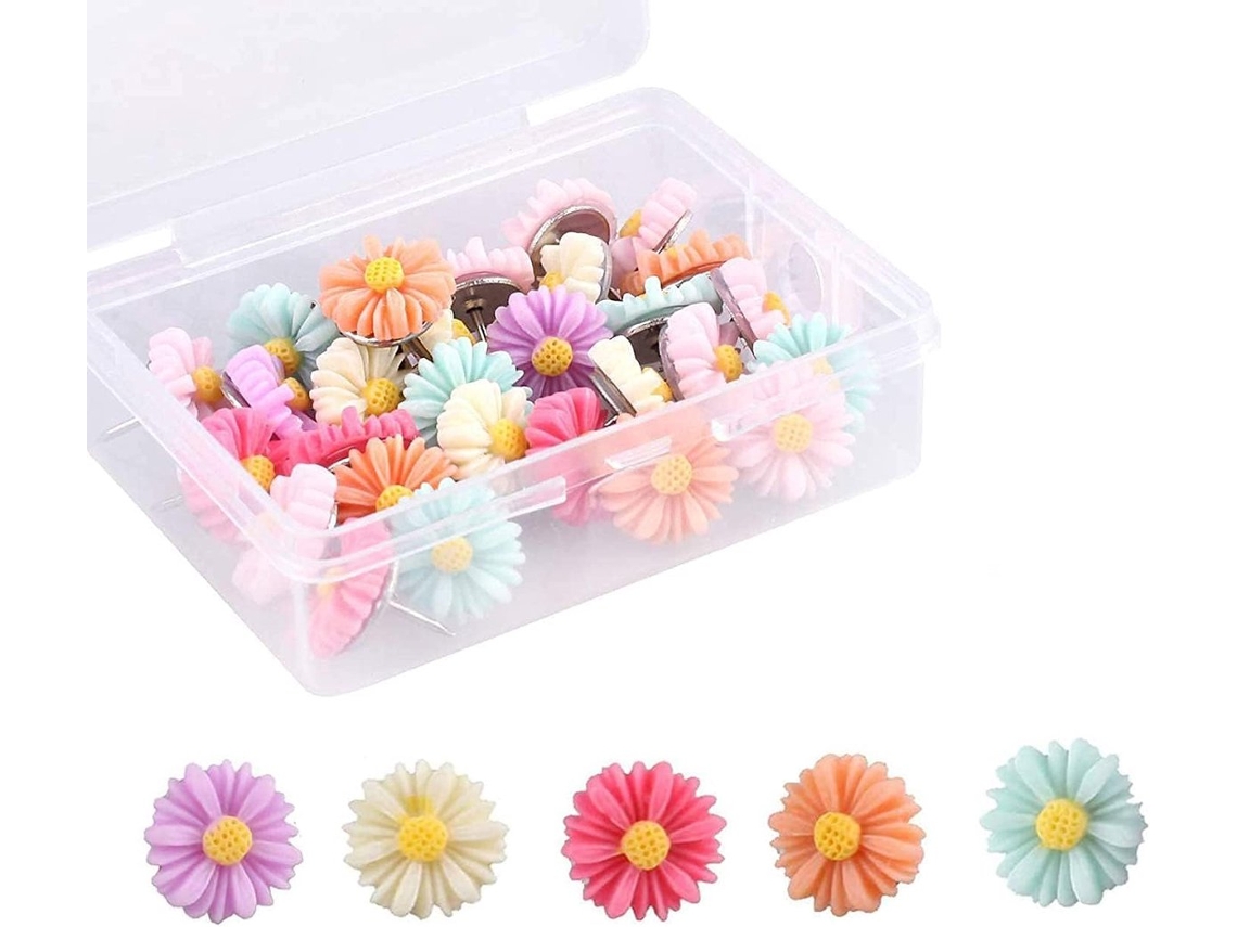30 Alfinetes Em Forma De Flor Tema Natural, Com Caixa Para Quadros De Cortiça
