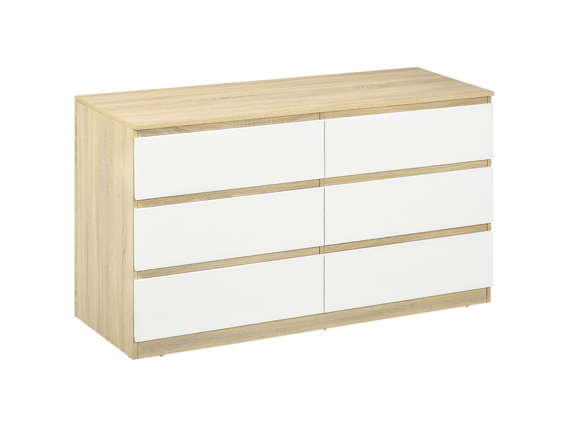 Cômoda Moderna de Madeira com 6 Gavetas (135x48x77 cm) Branca ESSÊNCIACASA