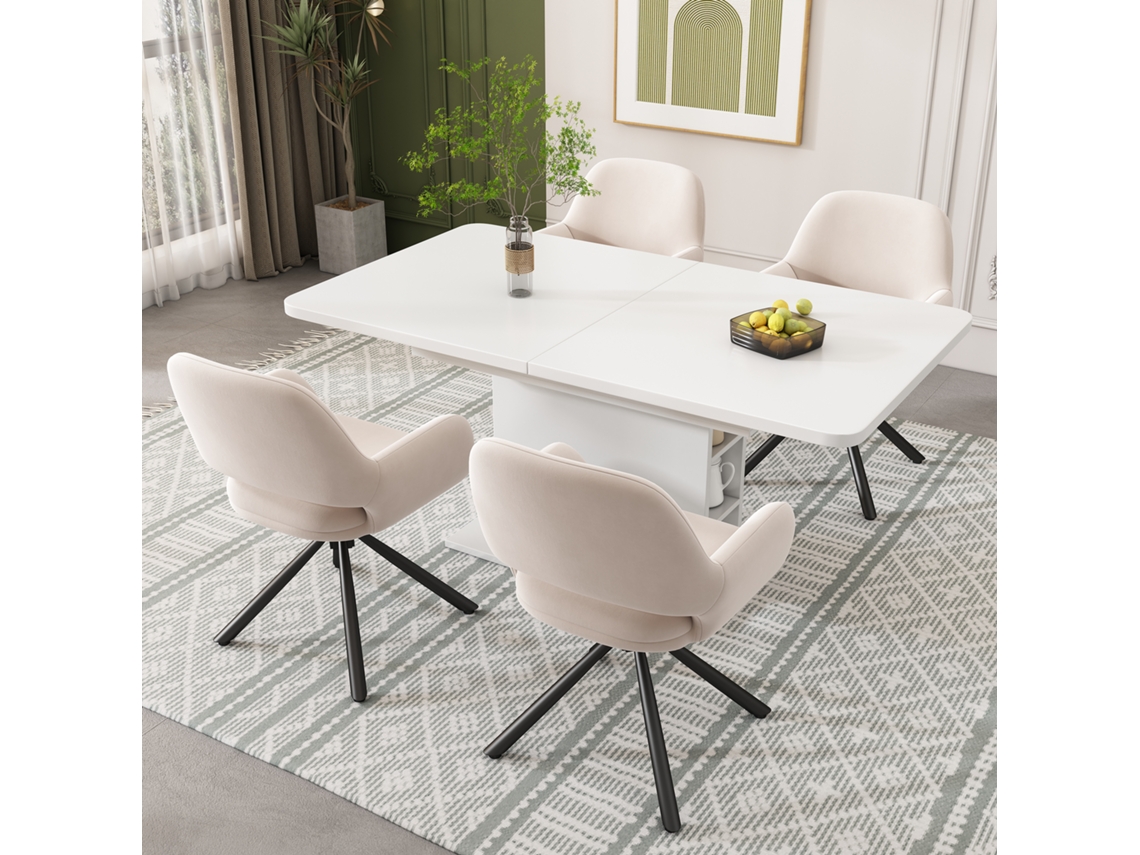 Giratório, Veludo, Conjunto De 4 Pessoas, Com Corrimãos, Moderno E Simples, Cadeira De Jantar, Sem Mesa De Jantar, Bege-kd