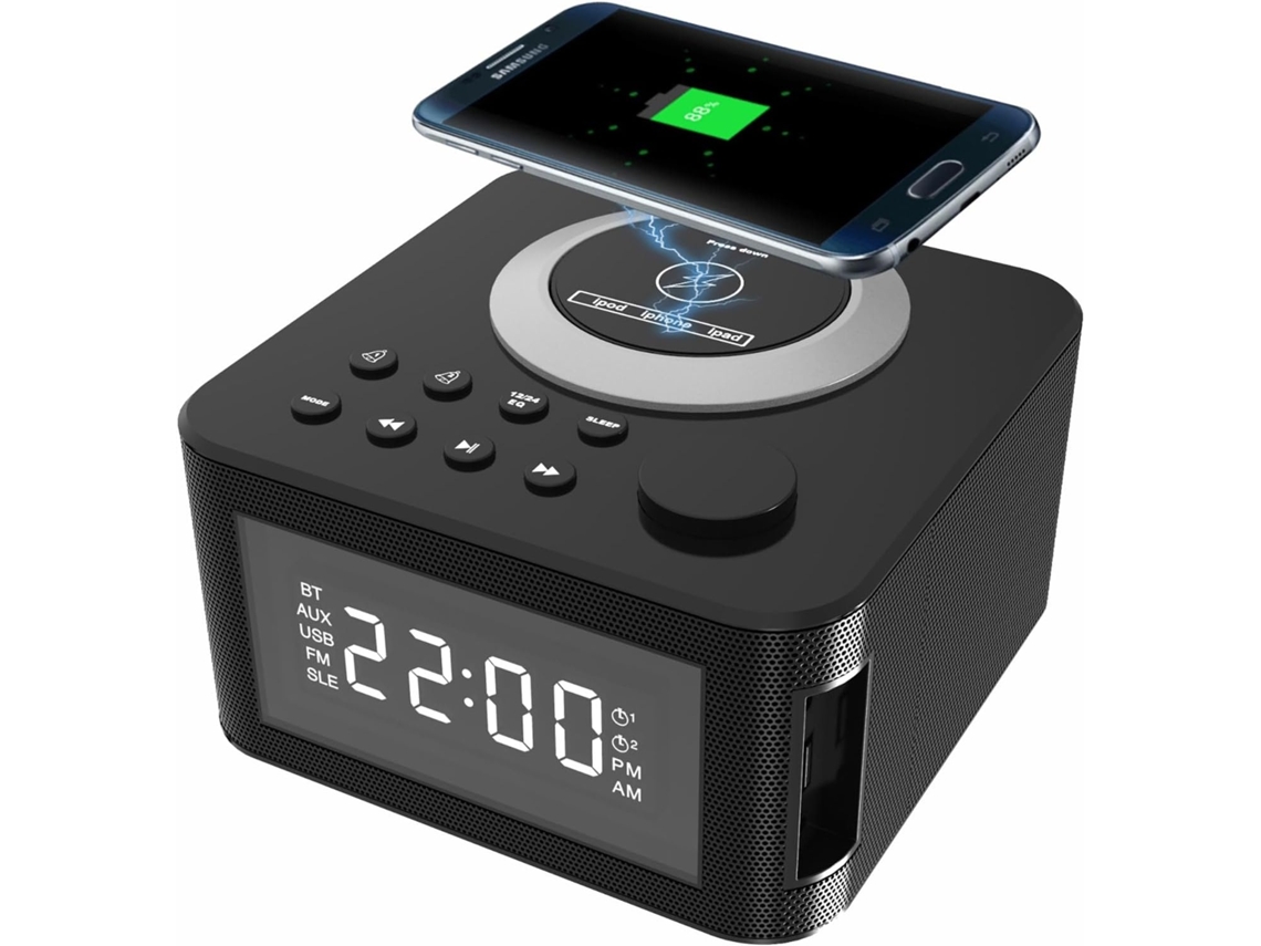 Lurelia Rádio Despertador Bluetooth Com Carregador Sem Fios, Rádio Fm