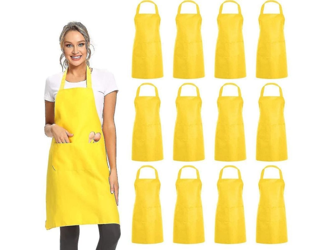 2026 delantal Plano com 2 Bolsos Preto Unissex 12 Pacotes Material Durável Leve para Cozinha Amarillo