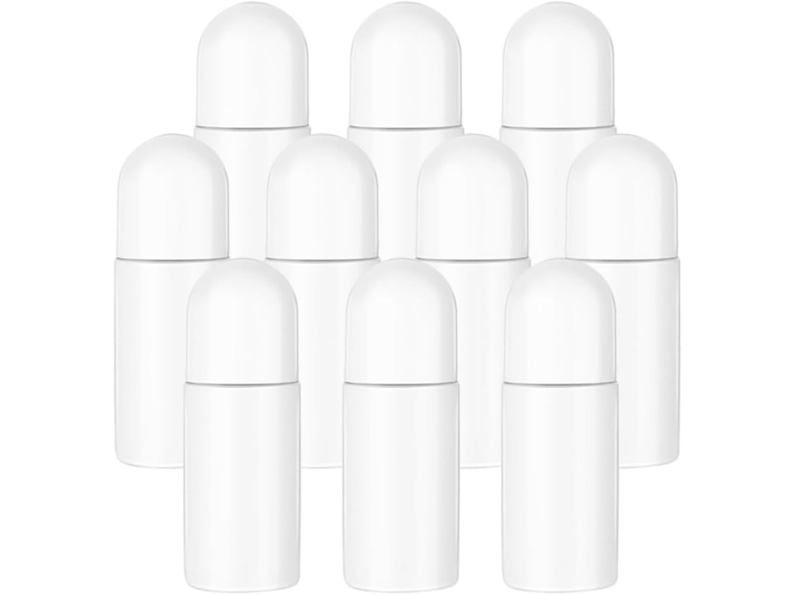Frascos roll-on de plástico branco de 30ml, pacote com 10 unidades, para aromaterapia e armazenamento.